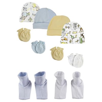 Bambini NC-0340 Baby Boys Caps Booties & Mittens White & Blue - Newborn - Pack of 10