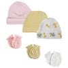 Bambini NC-0384 Baby Girls Caps & Mittens Set White & Pink - Newborn - Pack of 6 view 1