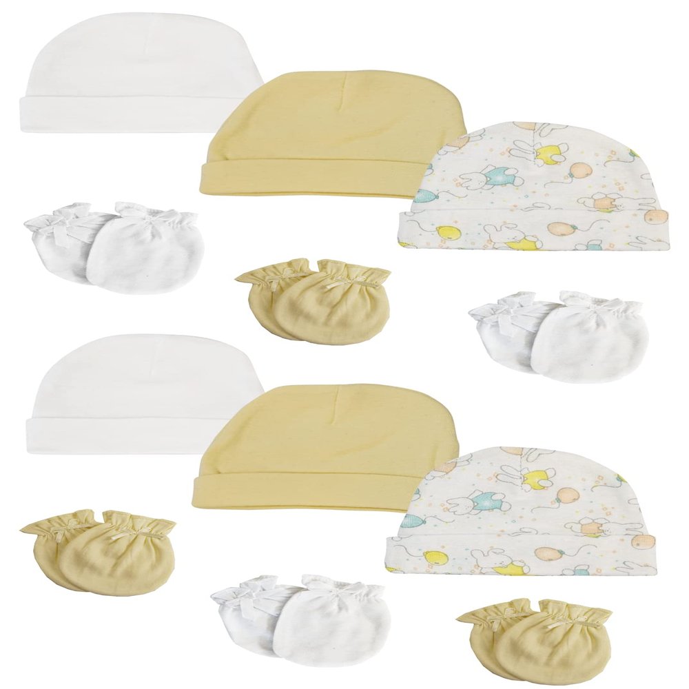 Bambini NC-0280 Baby Boy Baby Girl Unisex Infant Caps & Mittens White - Newborn - Pack of 12