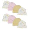 Bambini NC-0269 Girls Baby Caps White & Pink - Newborn - Pack of 8