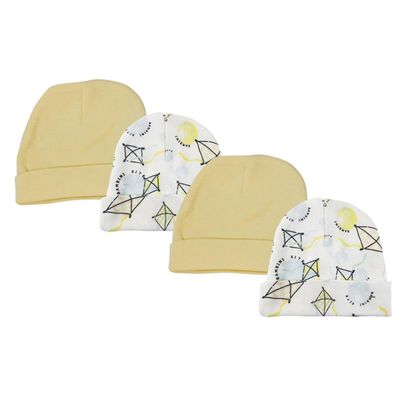 Bambini NC-0365 Baby Boy, Baby Girl, Unisex Infant Caps, White - Newborn - Pack of 4