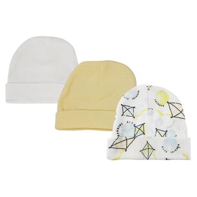 Bambini NC-0360 Baby Boy, Baby Girl, Unisex Infant Caps, White - Newborn - Pack of 3