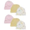Bambini NC-0272 Girls Baby Caps White & Pink - Newborn - Pack of 6