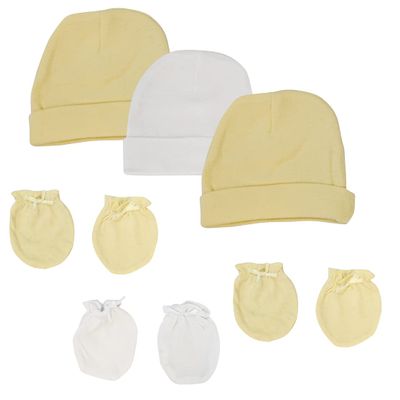 Bambini NC-0401 Baby Boy Baby Girl Unisex Infant Caps & Mittens White - Newborn - Pack of 6