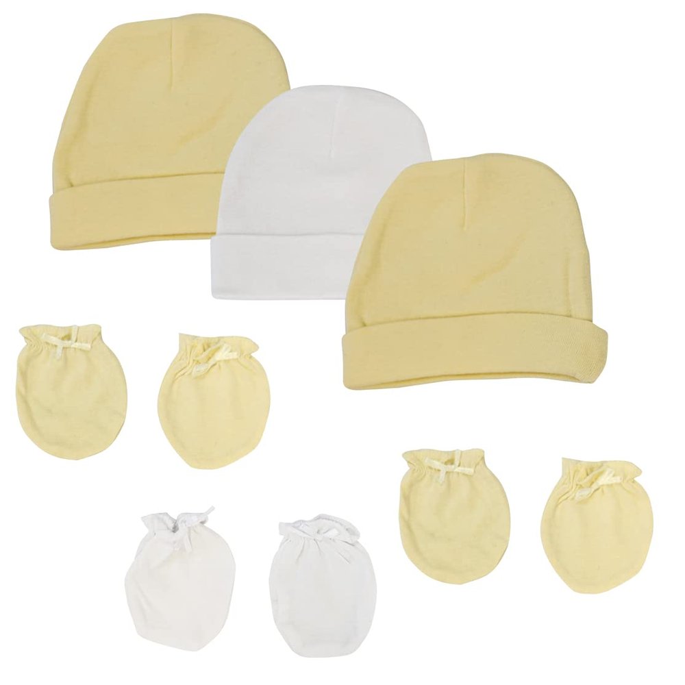 Bambini NC-0401 Baby Boy Baby Girl Unisex Infant Caps & Mittens White - Newborn - Pack of 6