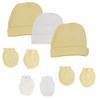 Bambini NC-0401 Baby Boy Baby Girl Unisex Infant Caps & Mittens White - Newborn - Pack of 6