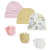 Bambini NC-0357 Baby Girls Caps & Mittens White & Pink - Newborn - Pack of 6
