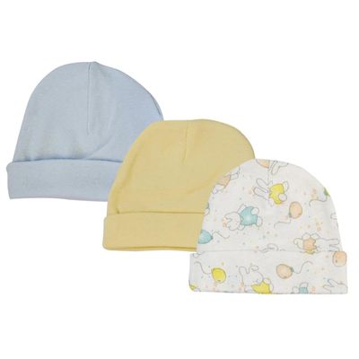 Bambini NC-0258 Boys Baby Caps White & Blue - Newborn - Pack of 3