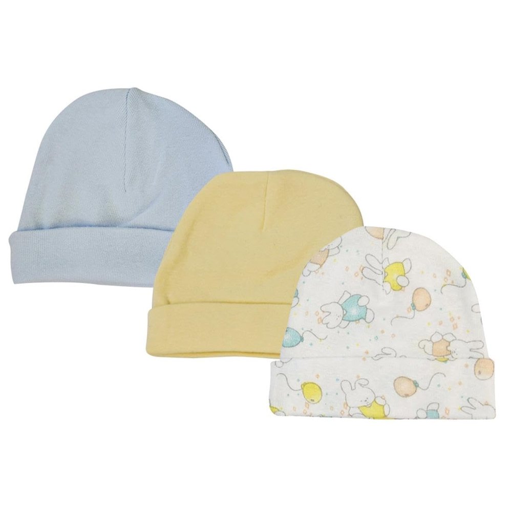 Bambini NC-0258 Boys Baby Caps White & Blue - Newborn - Pack of 3