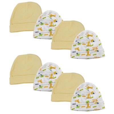 Bambini NC-0333 Baby Boy, Baby Girl, Unisex Infant Caps, White - Newborn - Pack of 8