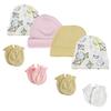 Bambini NC-0353 Baby Girls Caps & Mittens White & Pink - Newborn - Pack of 8 view 1
