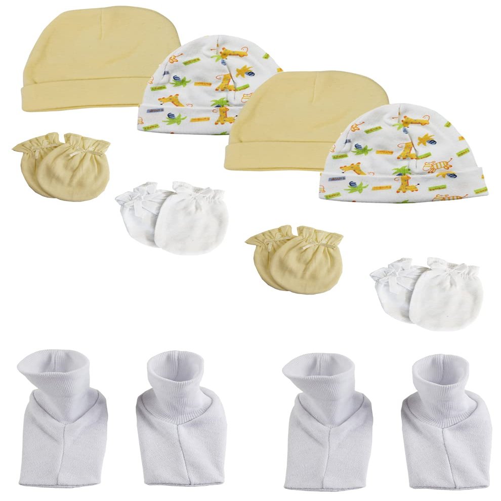 Bambini NC-0335 Baby Boy Baby Girl Unisex Infant Caps Booties & Mittens White - Newborn - Pack of 10