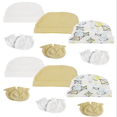 Bambini NC-0364 Baby Boy Baby Girl Unisex Infant Caps & Mittens White - Newborn - Pack of 12