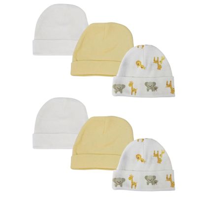 Bambini NC-0388 Baby Boy, Baby Girl, Unisex Infant Caps, White - Newborn - Pack of 6