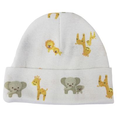 Bambini NC-0255 Unisex Printed Baby Cap, White - Newborn