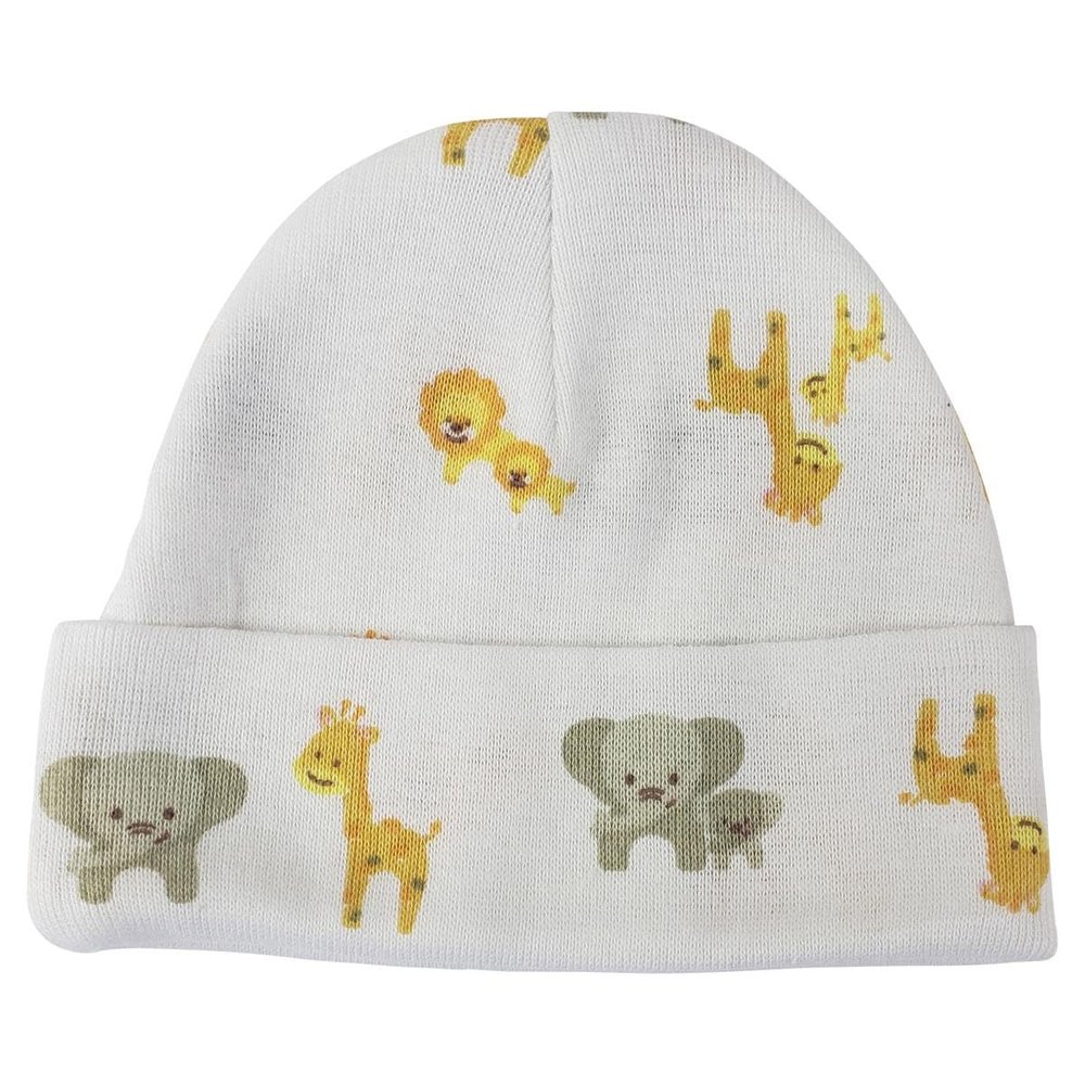 Bambini NC-0255 Unisex Printed Baby Cap, White - Newborn