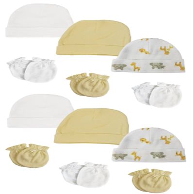 Bambini NC-0391 Baby Boy Baby Girl Unisex Infant Caps & Mittens White - Newborn - Pack of 12