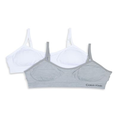 Calvin Klein Girls' Seamless Rouched Bralette 2-Pack, Heather Gray/White, Medium