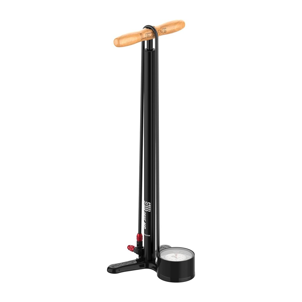 LEZYNE Steel Floor Drive 3.5 High Pressure Bicycle Floor Pump with 3.5" Analog Gauge - Durable 220 PSI Tire Air Pump for Road/Track Bikes - ABS-1 Pro Chuck Fits Presta & Schrader Valve - Flat Black