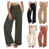 FQFGGYD Women's Summer Linen Wide Leg Pants High Waist Casual Beach Belt Sweatpants Pockets Lounge Pants Women Baggy Pants Army Green view 1