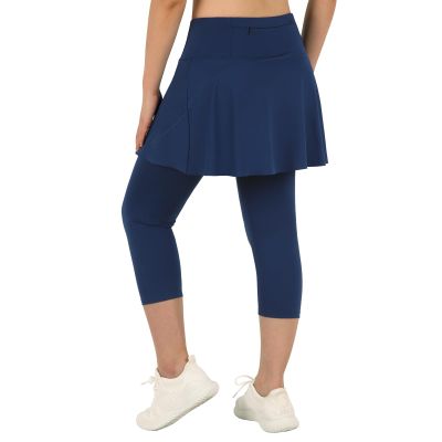 ANIVIVO Skirted Leggings for Women with Pockets, Tennis Yoga Golf Pickleball Skirt with Capris Leggings(All Blue,L)