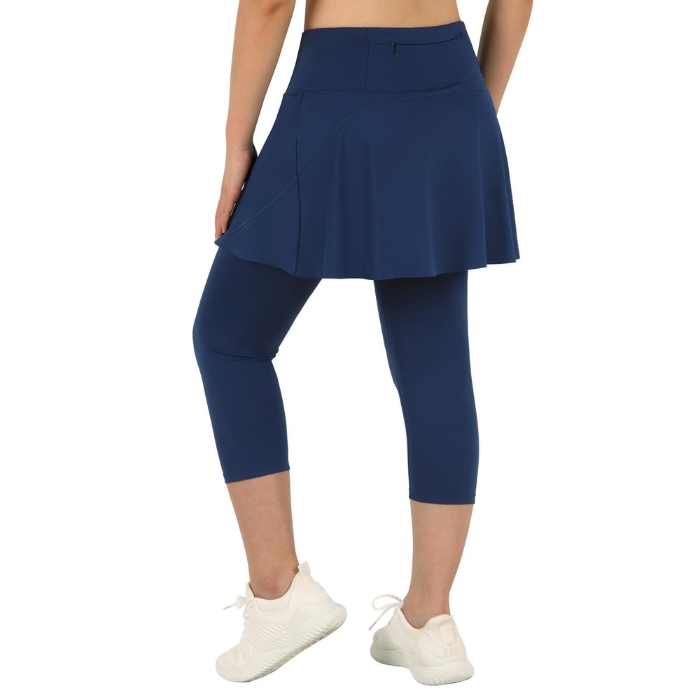 ANIVIVO Skirted Leggings for Women with Pockets, Tennis Yoga Golf Pickleball Skirt with Capris Leggings(All Blue,L)