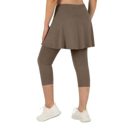 ANIVIVO Skirted Leggings for Women with Pockets, Tennis Yoga Golf Pickleball Skirt with Capris Leggings(All Brown,2XL)