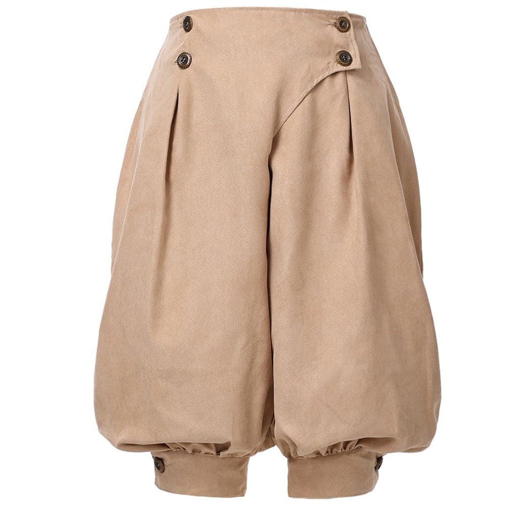 GRACEART Women's Renaissance Pants Pirate Pant Suede High Waist Double Breasted Medieval Pants Khaki