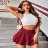 Avidlove Women's Pleated Mini Skirt Lace High Waisted Ruffles Lingerie Short Skirts Dark Red view 3