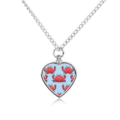 Crabs Urn Necklace for Ashes Personalized Pet Cremation Jewelry Heart Urn Pendant for Men Women