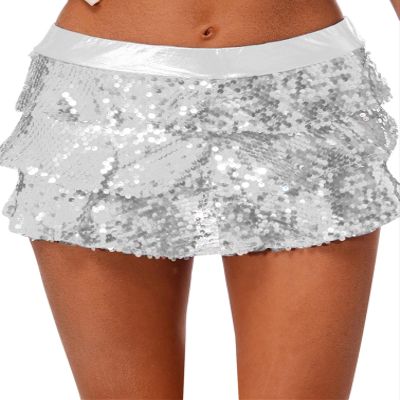 Linjinx Women's Metallic Skirted Shorts Cute Elastic Waistband Dance Culottes for Holiday Party Silver One Size