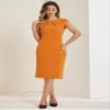 Allegra K Business Dress for Women's Work Elegant 2026 Cap Sleeve Belted Office Sheath Dresses X-Small Orange view 3