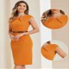 Allegra K Business Dress for Women's Work Elegant 2026 Cap Sleeve Belted Office Sheath Dresses X-Small Orange view 4