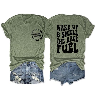 Womens Racing Shirt Race Mama Funny Sports T-Shirt Retro Graphic Short Sleeve Casual Loose Tees Trending Tops Green