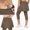 ANIVIVO Skirted Leggings for Women with Pockets, Tennis Yoga Golf Pickleball Skirt with Capris Leggings(All Brown,L) view 4