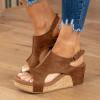 Womenyiaor Wedge Sandals for Women 2024, Women's Platform Wedge Sandals Open Toe Buckle Ankle Strap Espadrilles Wedge Sandals Women Casual Dressy Summer Shoes, A/Brown, 8.5 view 2