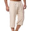 SWJGLITTR Mens Linen Drawstring Capri Pants Lightweight 3/4 Pants Elastic Waist Short Casual Beach Yoga with Pockets Trousers (Apricot,Large) view 1