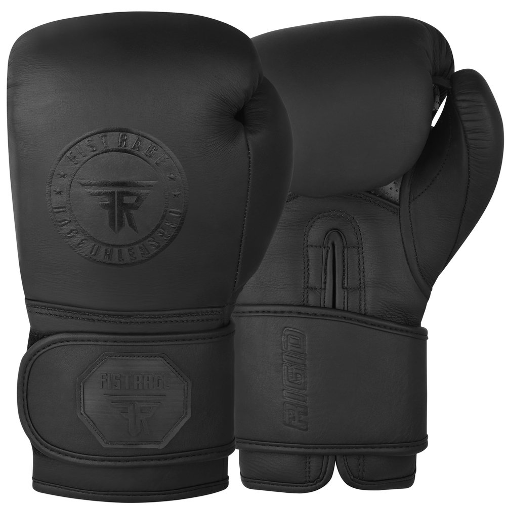 FISTRAGE Rigid Boxing Gloves Cowhide Leather Embossed Muay Thai Training Sparring Punching Bag Mitts Kickboxing Fighting Glove for Punch Bag (Black, 10 OZ)