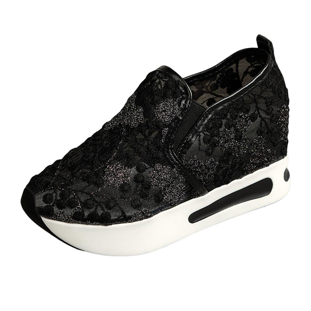 JYSwoshoe Women's Platform Wedge Shoes Sneakers,Wedge Floral Walking Shoes Embroidery Floral Mesh Lace Chunky Sneakers Slip On Arch Support Shoes Fashion Sneakers