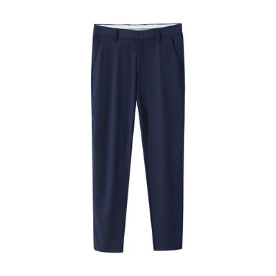 JEsilunmaMY Men's Casual Suit Pants Slacks Solid Color Summer Formal Cropped Pants Workout Running Lounge Straight Pants (Dark Blue,31)