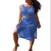 HUUSA Women's 2 Piece Beach Dress Crochet Coverups 2026 Summer Swimwear Knit Bathing Suit Hollow Out Split Swimsuit Holiday Beachwear Blue XL view 1