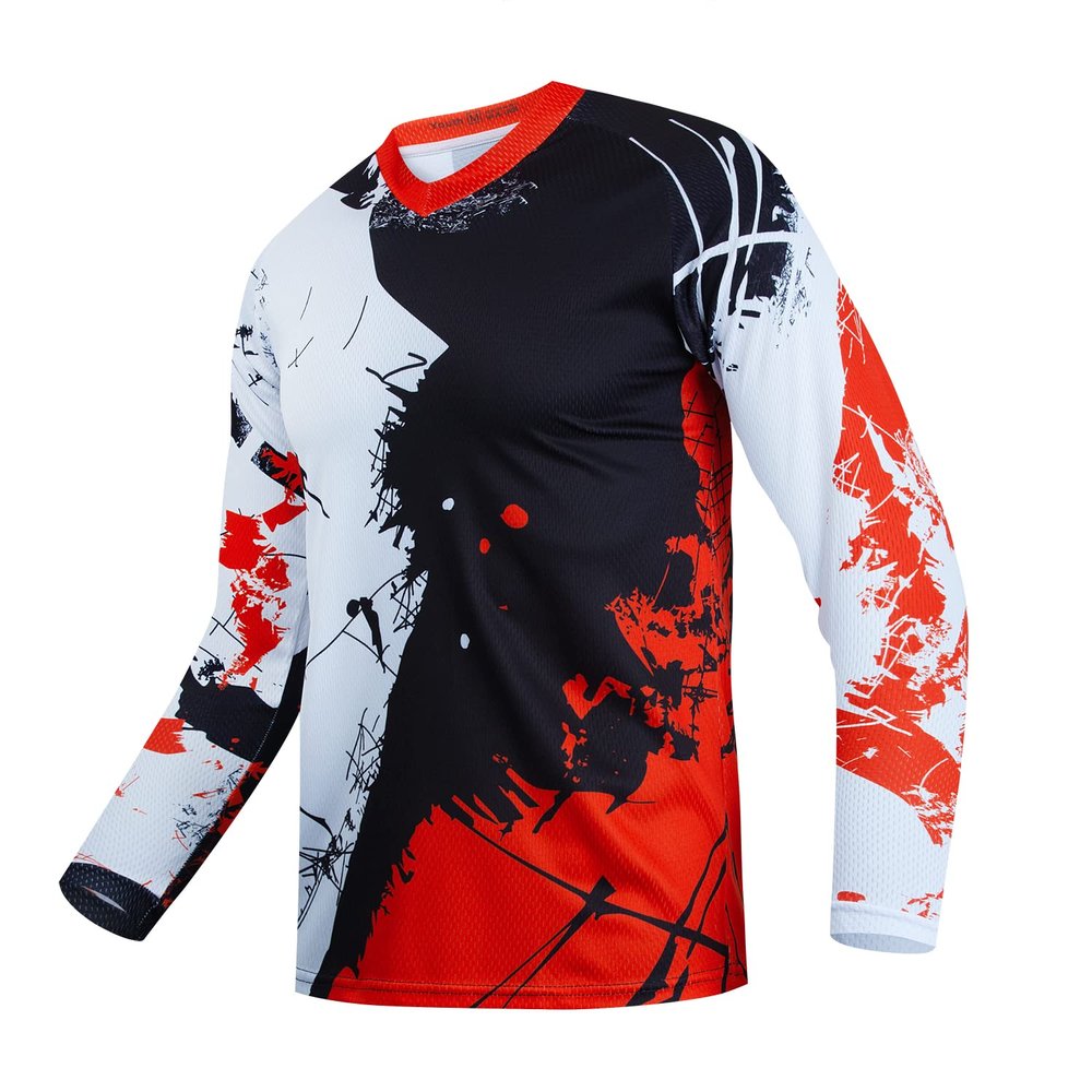 Kids Mountain Bike Shirts Child Cycling Jersey for Girls Boys Youth Long Sleeve Clothing MTB Bicycle Downhill BMX Tops Red