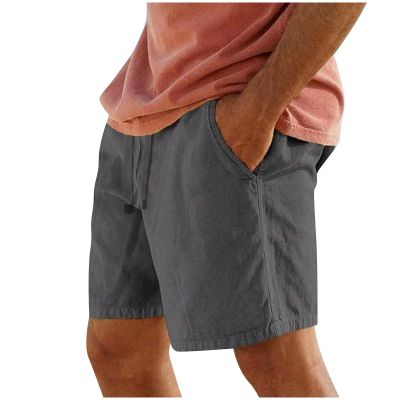 Mens Cotton Linen Shorts Summer Lightweight Casual Beach Shorts Drawstring Breathable Vacation Lounge Shorts, Vacation Essential Outfit for Men Pajama Yoga Shorts(Gray 1,Small)