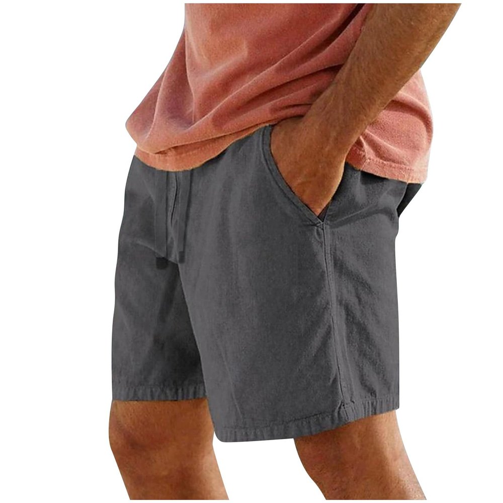 Mens Cotton Linen Shorts Summer Lightweight Casual Beach Shorts Drawstring Breathable Vacation Lounge Shorts, Vacation Essential Outfit for Men Pajama Yoga Shorts(Gray 1,Small)