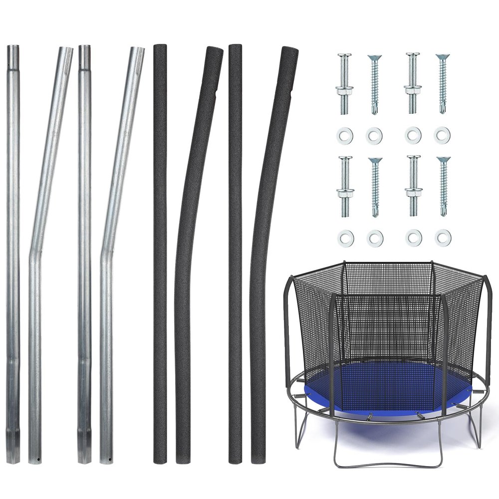 Blulu 2 Sets Trampolines Single Enclosure Pole Set Trampoline Replacement Parts Upper and Lower Enclosure Kit Net Poles with Foam Sleeve (Black)