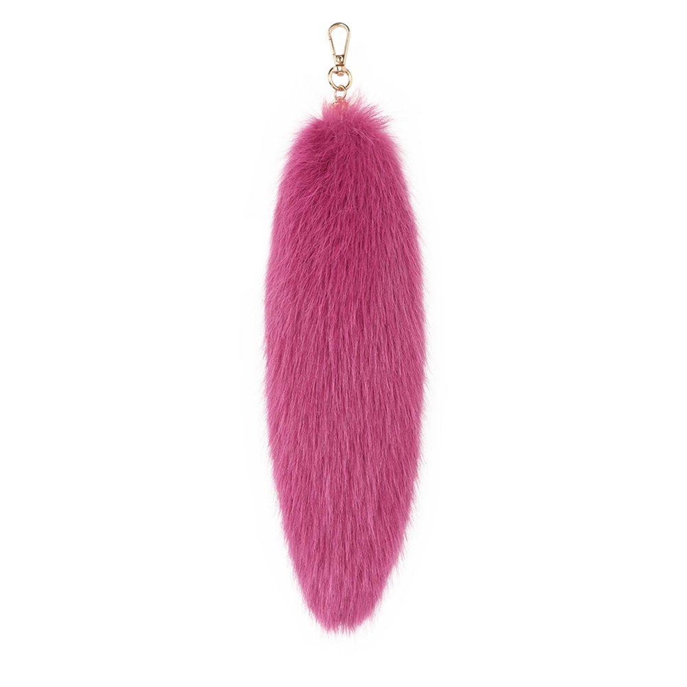 YXBOMG Rose Red Cat Tail Keychain 12.2" (31cm) Fox Long Plush Soft Tail, Halloween Animal Wolf Role Play Party Props Dress Up Phone Backpack Hanging Ornament