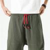 SWJGLITTR Men's Loose Linen Capri Short Pants Summer Drawstring Lounge for Men Shorts Retro Casual Linen Beach Short (Green,Large) view 2