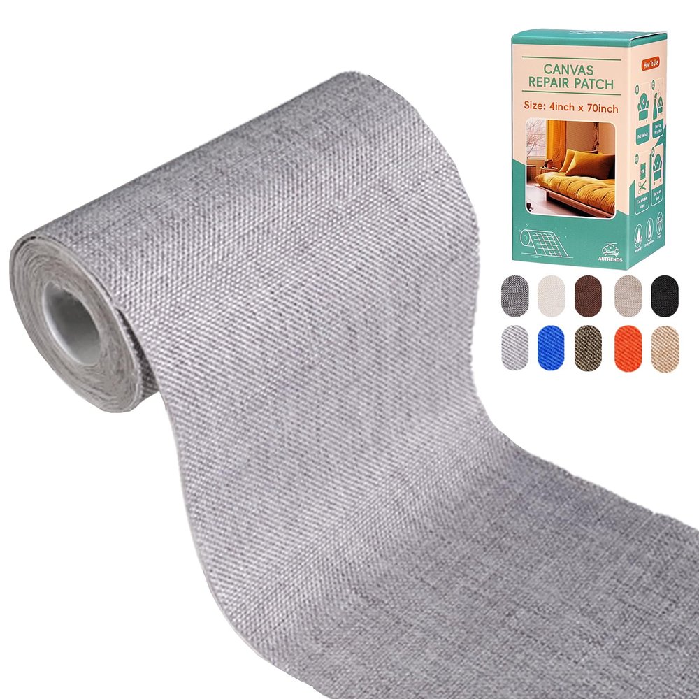 Autrends Canvas Repair Tape,Fabric Repair Patch,470 Inches,Outdoor Gear Patch, Waterproof,Self-Adhesive for Repairing Boat Covers,Tents,Sofas,Patio Umbrellas,Lounge Chairs,Awnings Light Grey