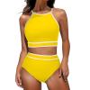 Women's High Waisted Bikini Sets Sporty Two Piece Swimsuit Color Block High Neck Bathing Suit Athletic Swim Suit view 1