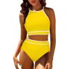 Women's High Waisted Bikini Sets Sporty Two Piece Swimsuit Color Block High Neck Bathing Suit Athletic Swim Suit view 2